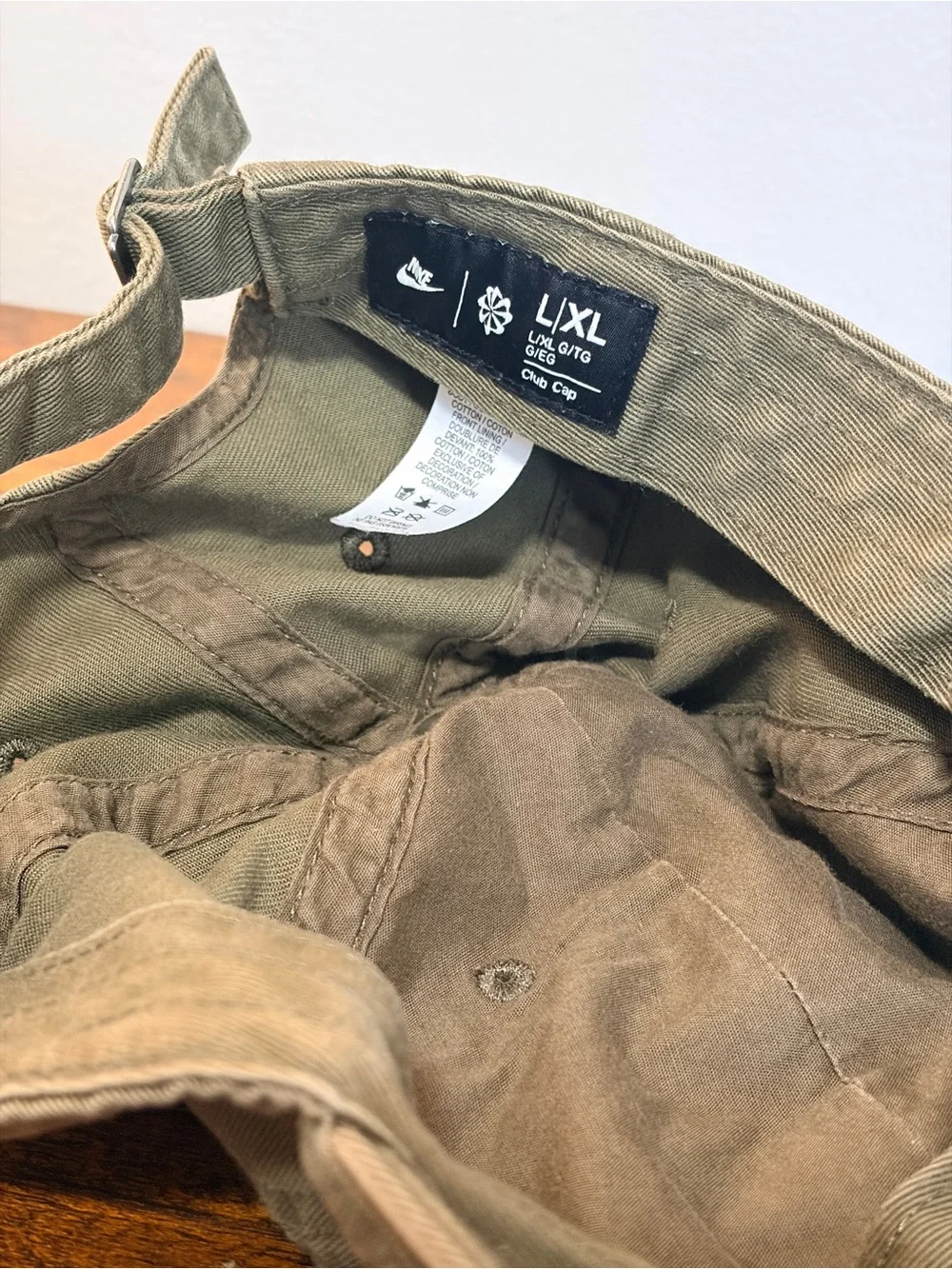Nike Olive Green Cotton Dad Hat with White Embroidered Swoosh